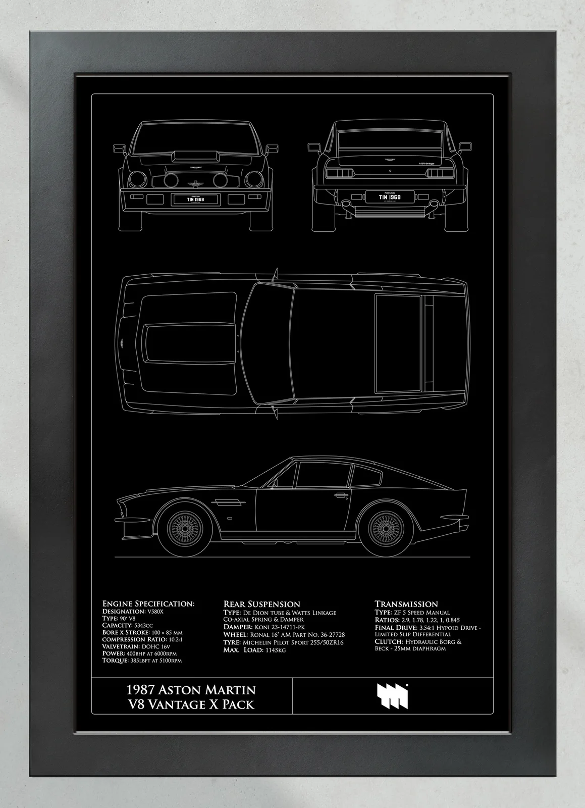 1987 Aston Martin V8 Vantage X Pack, in the collector's frame, portrait