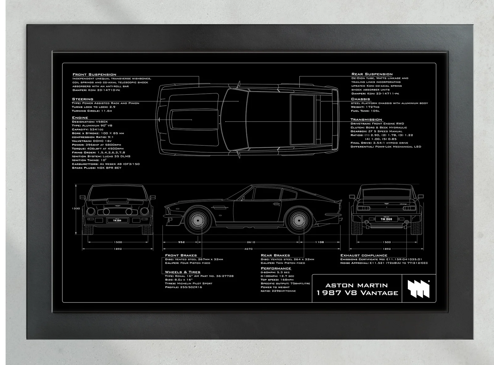 1987 Aston Martin V8 Vantage, in the collector's frame, landscape