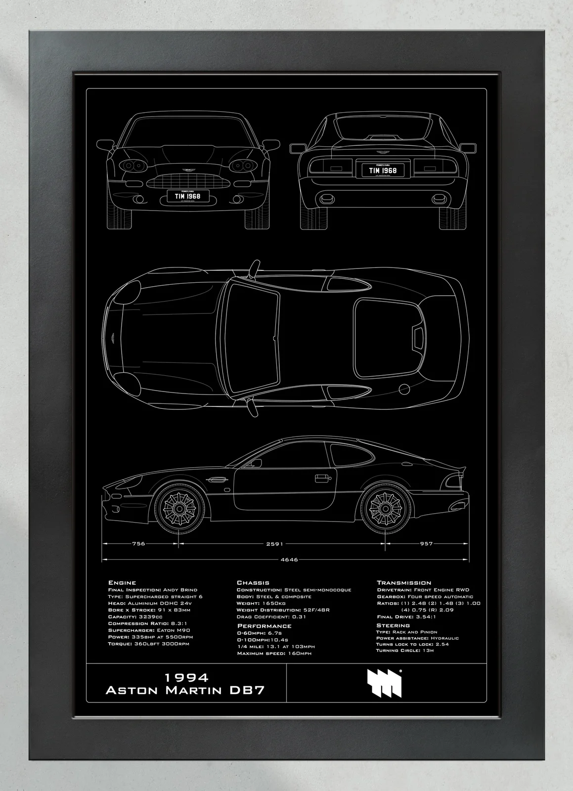 1994 Aston Martin DB7, in the collector's frame, portrait
