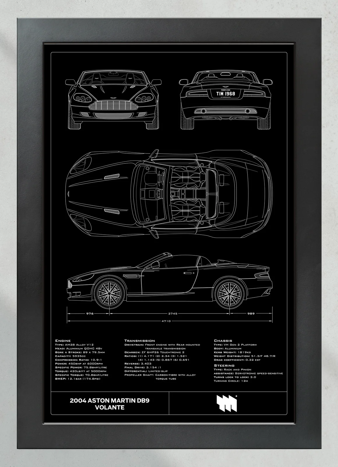 2004 Aston Martin DB9 Volante, in the collector's frame, portrait