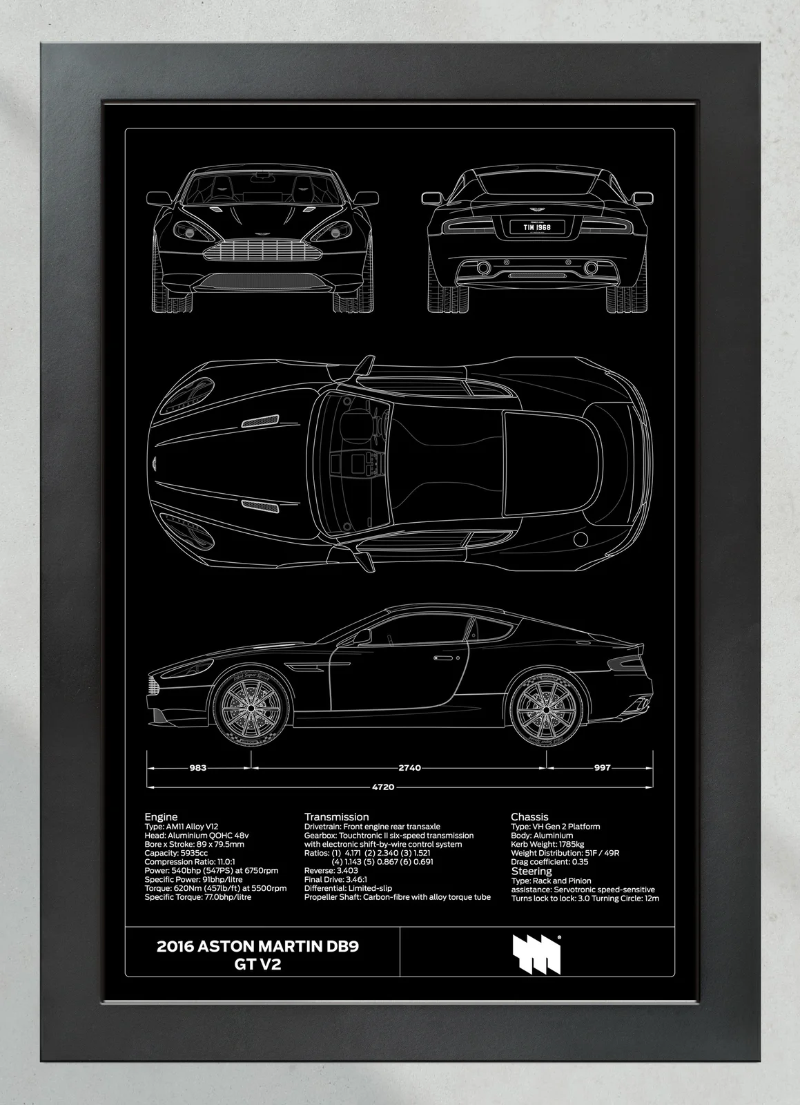 2016 Aston Martin DB9 GT V2, in the collector's frame, portrait