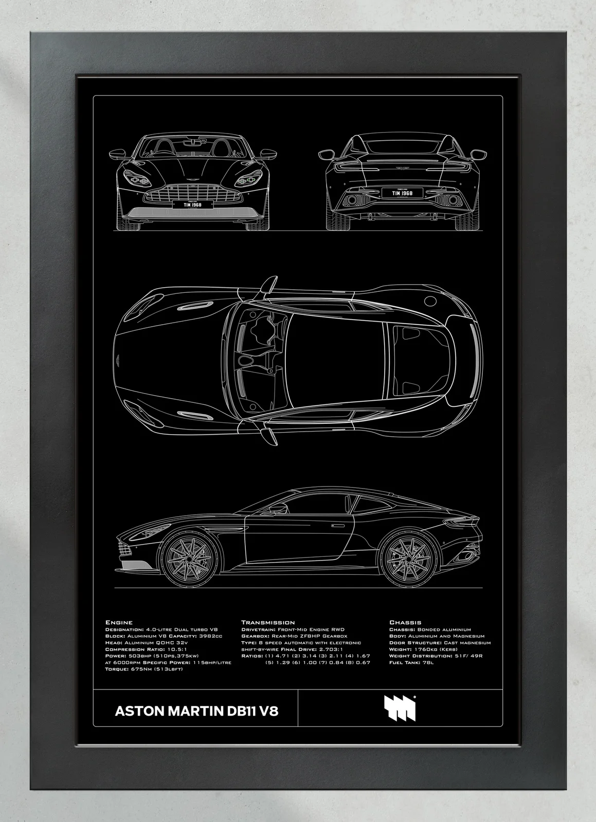 2018 Aston Martin DB11 V8, in the collector's frame, portrait