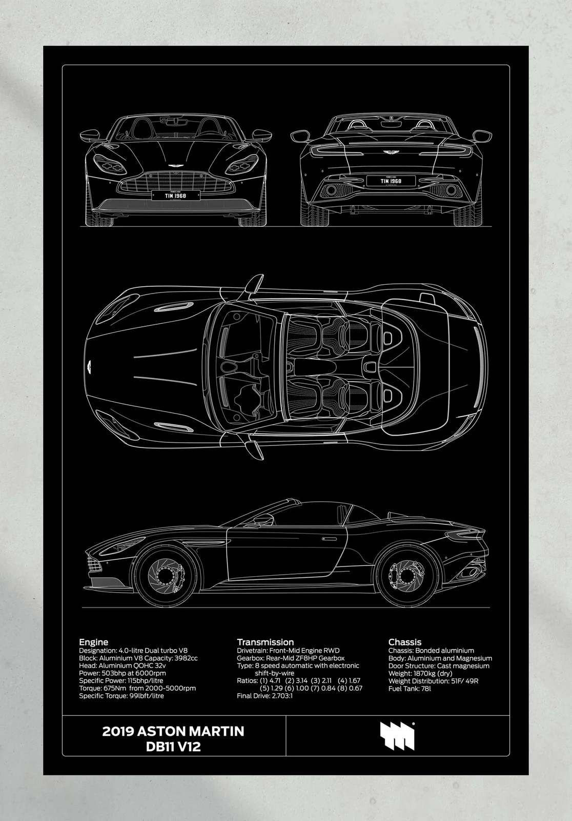 2019 Aston Martin DB11 Volante, the print, portrait