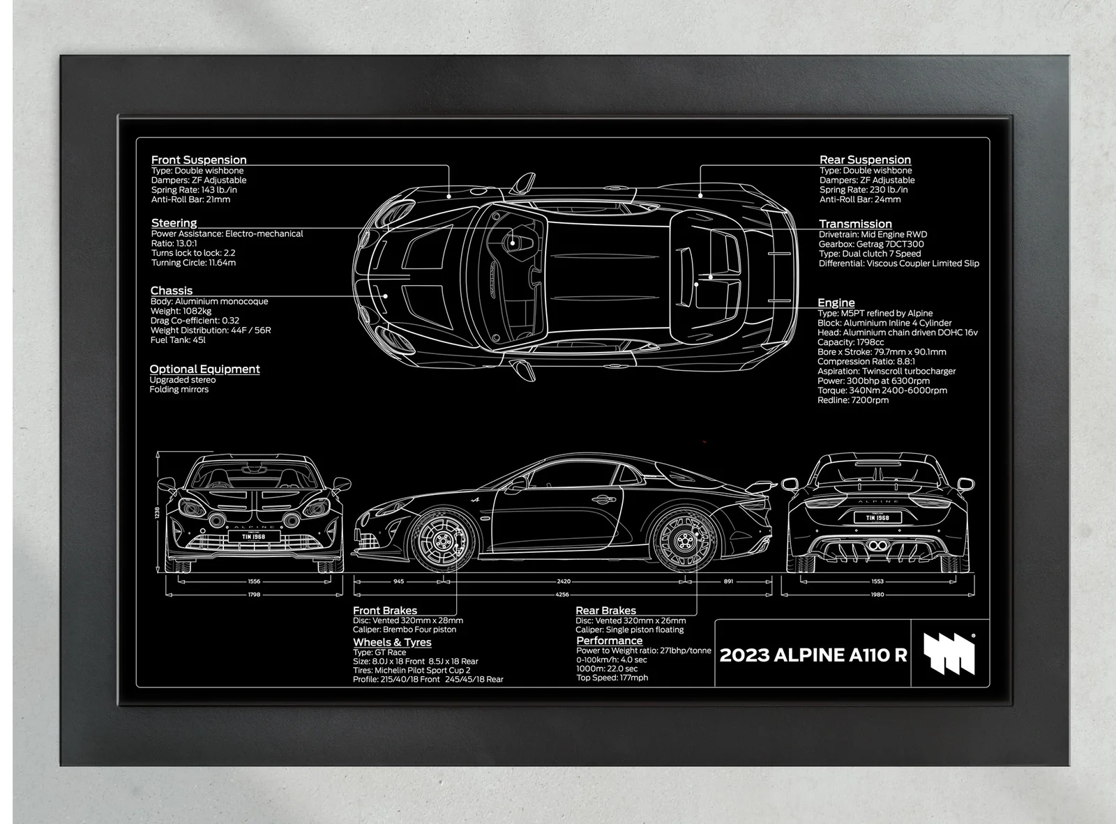 2023 Alpine A110 R, in the collector's frame, landscape