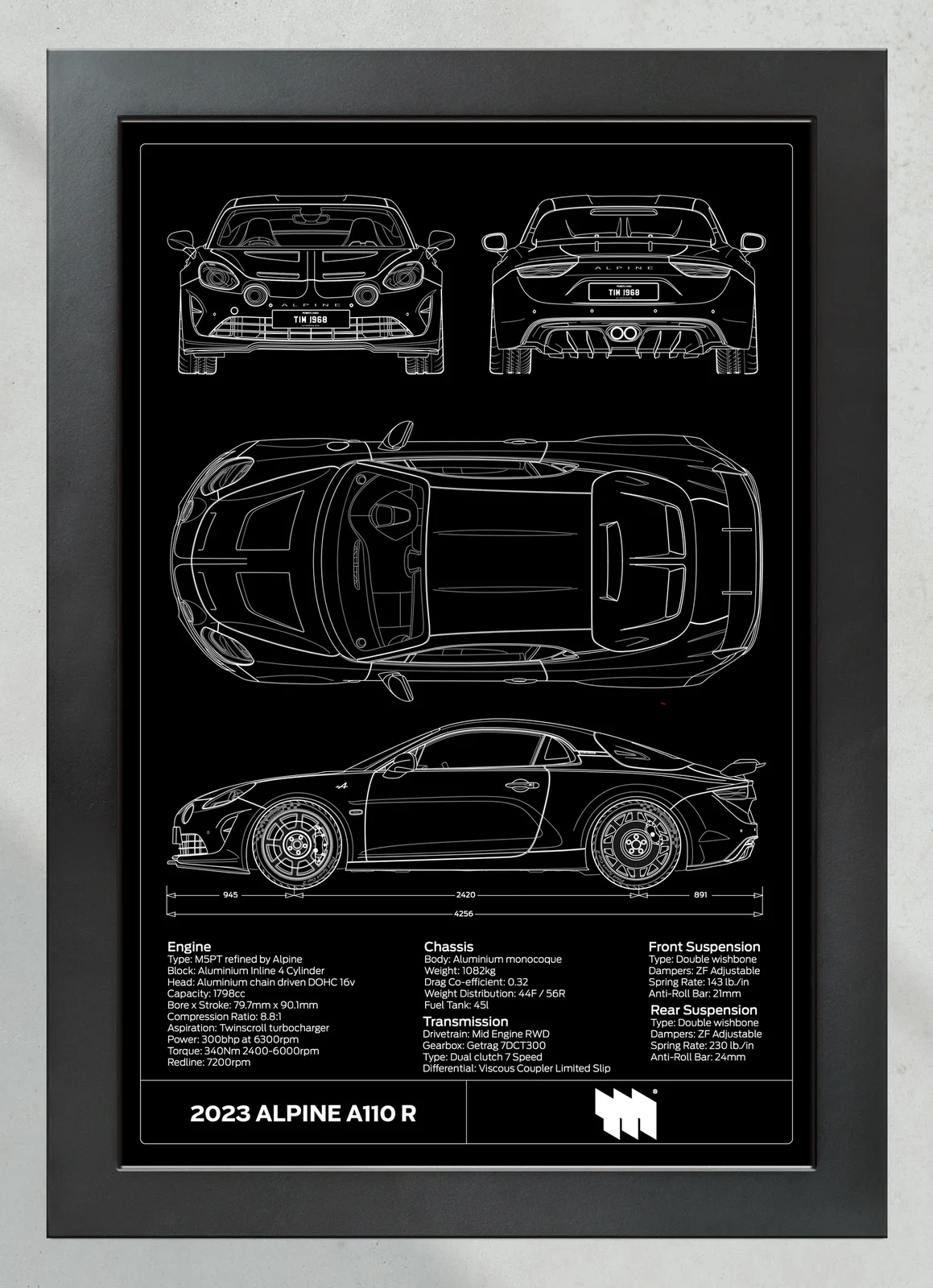 2023 Alpine A110 R, in the collector's frame, portrait