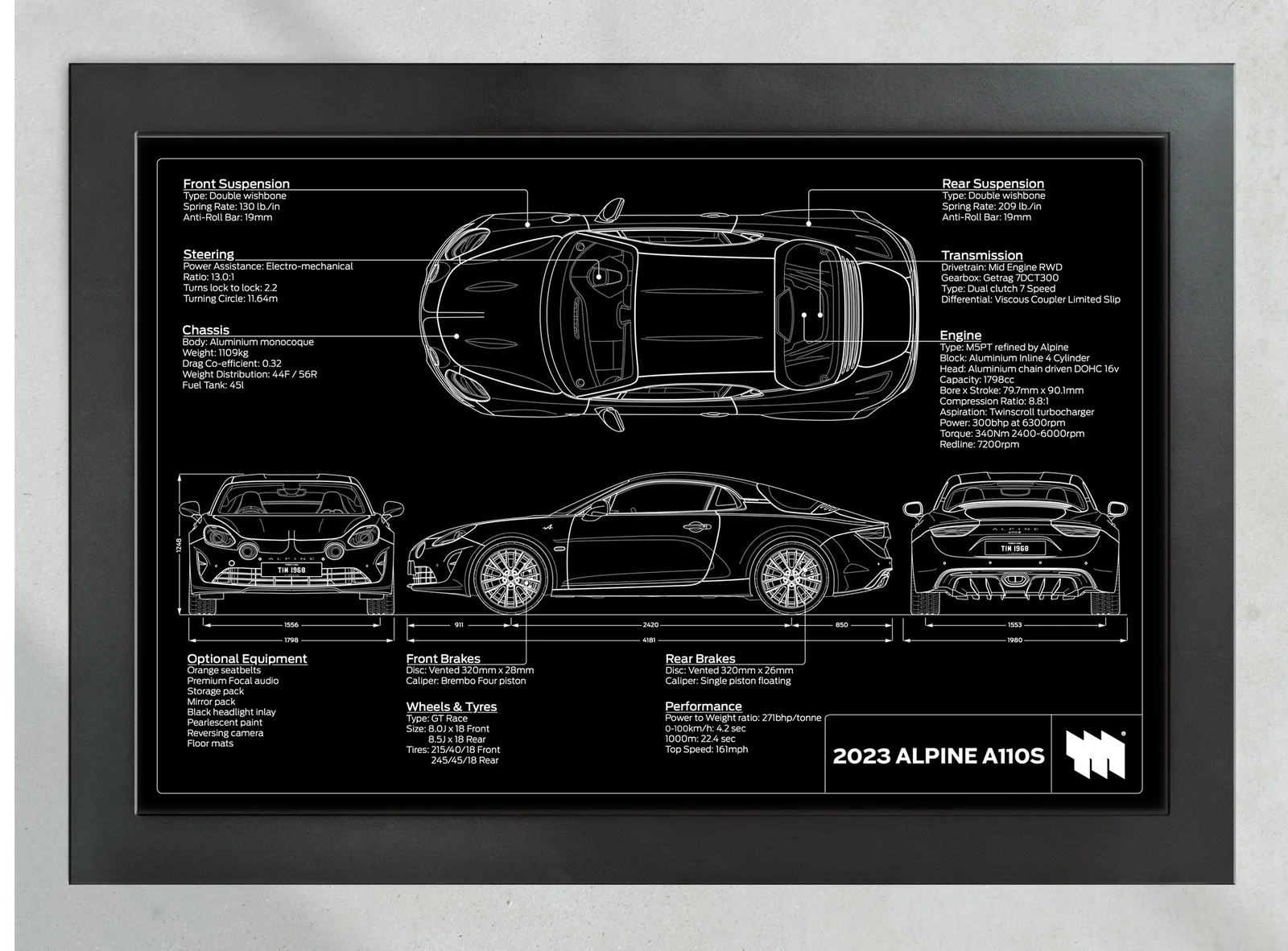 2023 Alpine A110 S, in the collector's frame, landscape