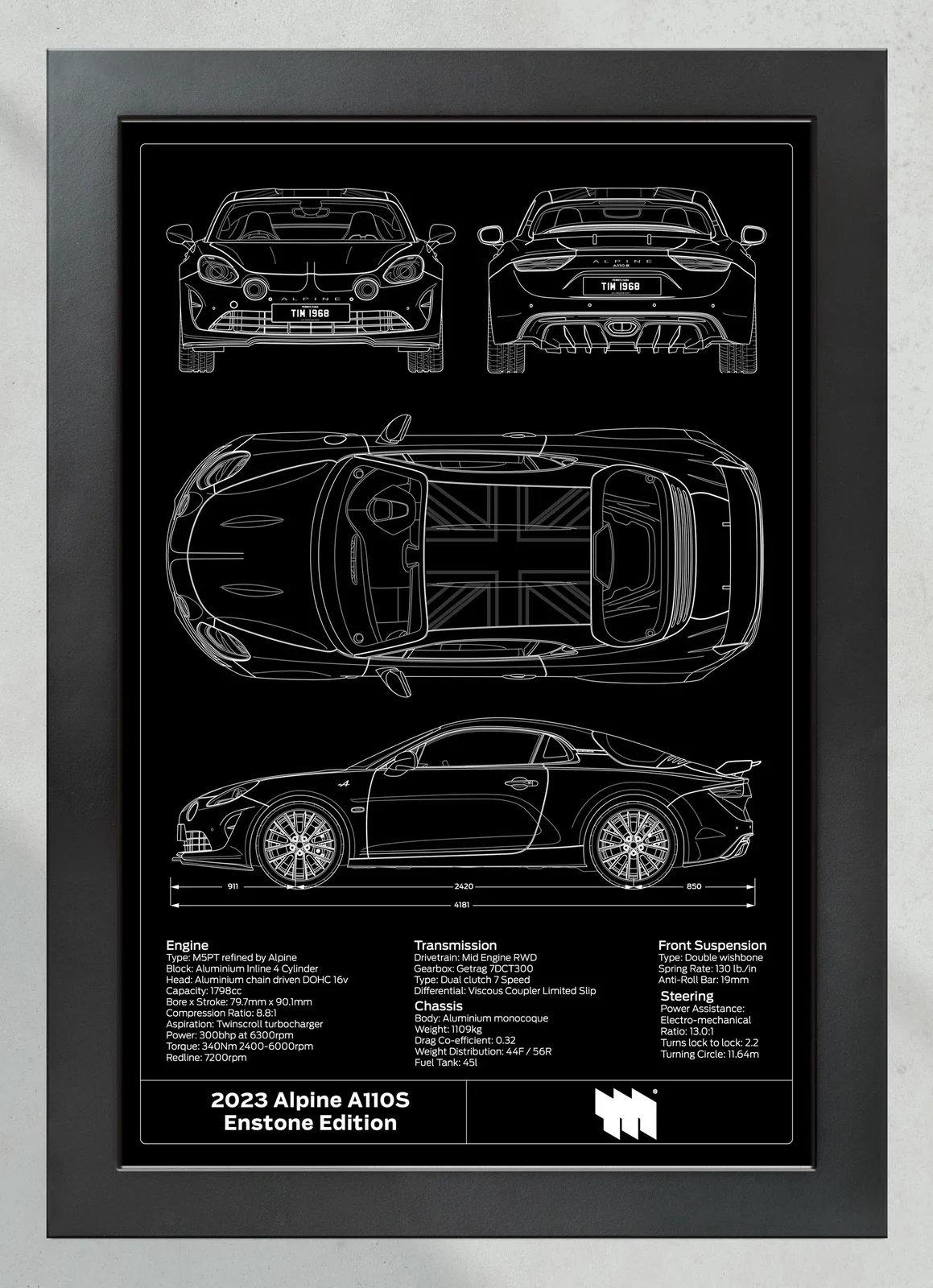 Alpine A110S Enstone, in the collector's frame, portrait