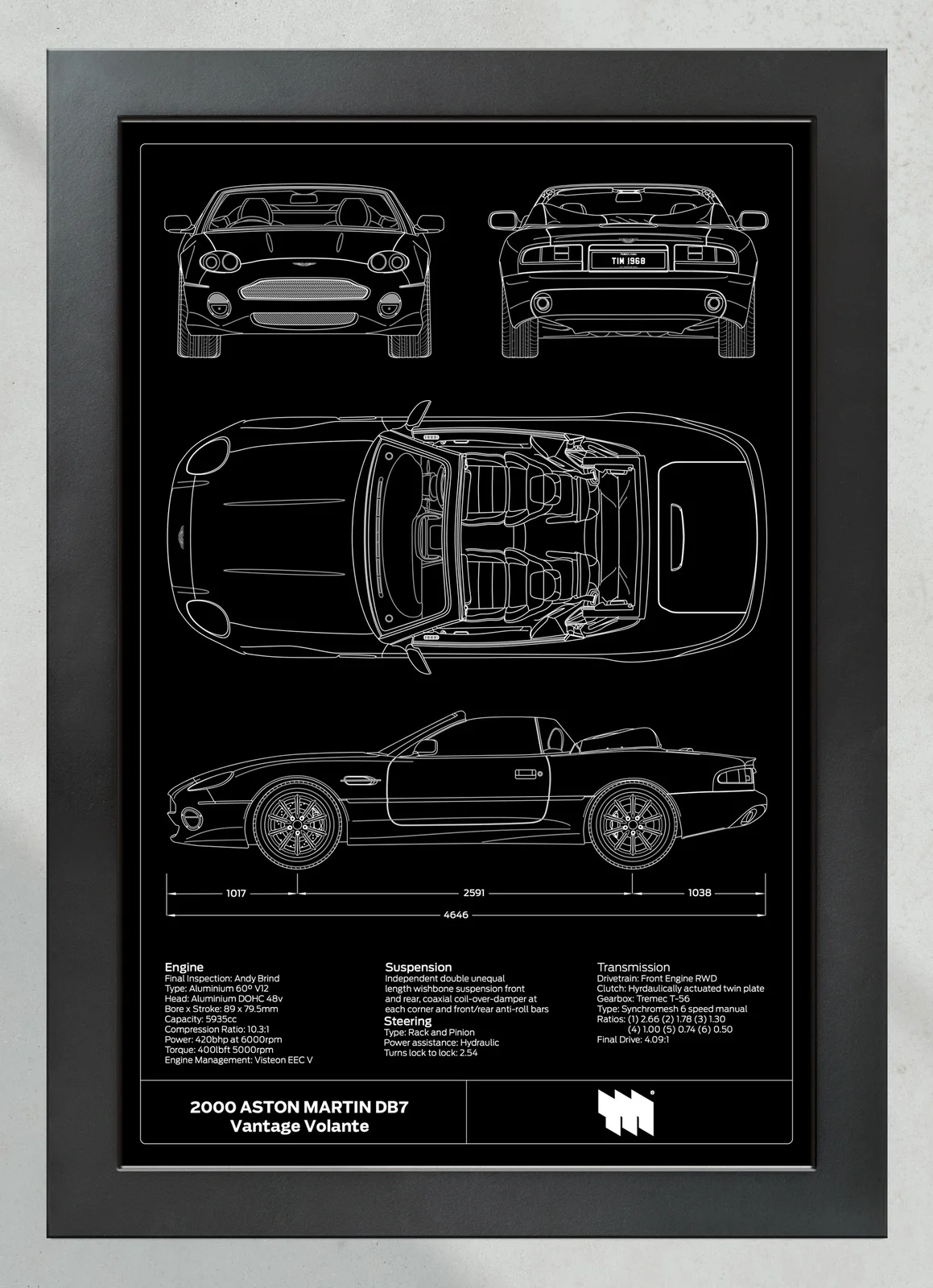 Aston Martin DB7 Volante, in the collector's frame, portrait