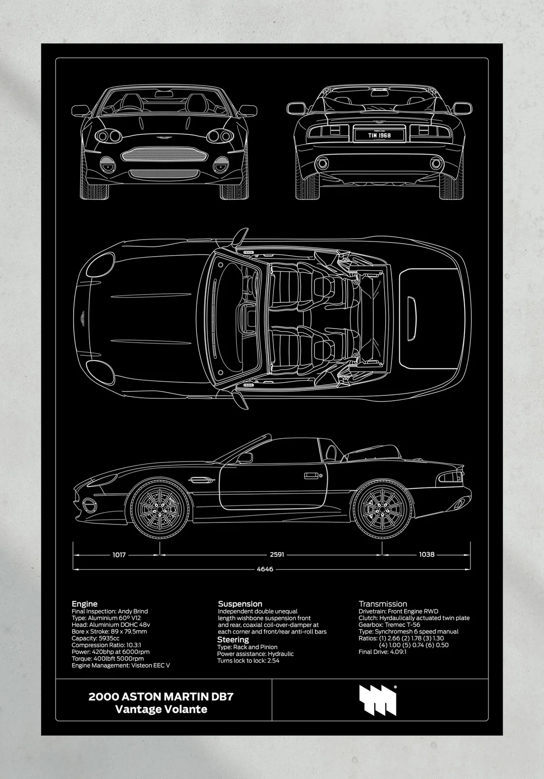 Aston Martin DB7 Volante, the print, portrait