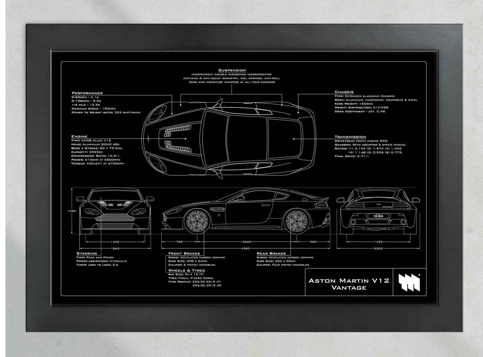 Aston Martin V12 Vantage, in the collector's frame, landscape